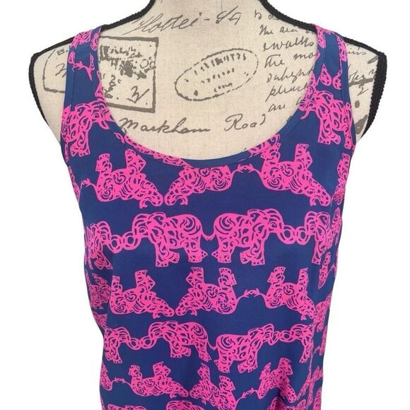 Lilly Pulitzer Palmetto Tank Top Pack Your Trunk Elephant Print Pink/Blue Small - Picture 4 of 10